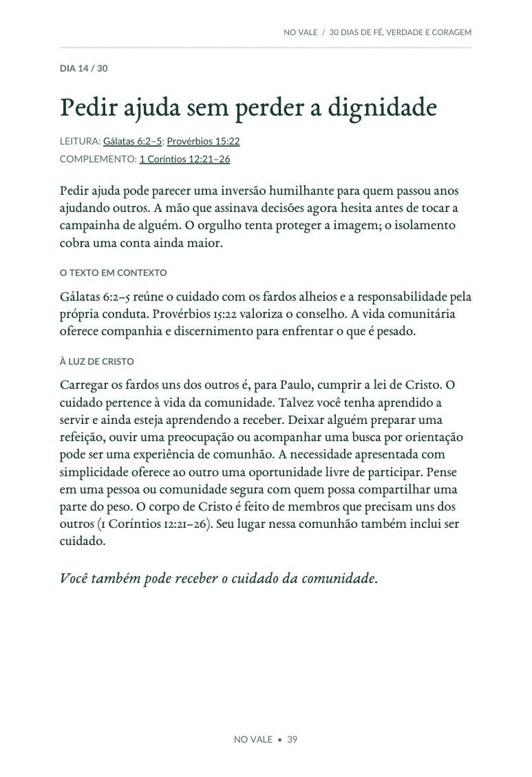 Página original: Dia 14, Pedir ajuda sem perder a dignidade