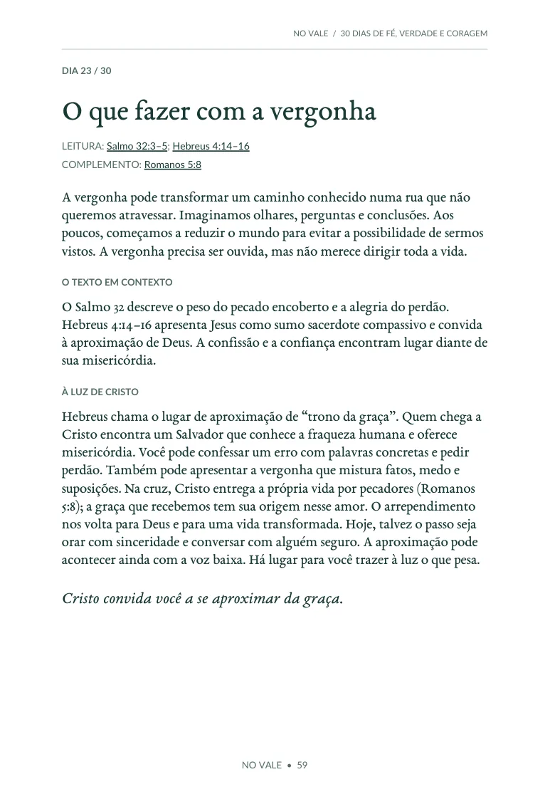 Página original: Dia 23, O que fazer com a vergonha